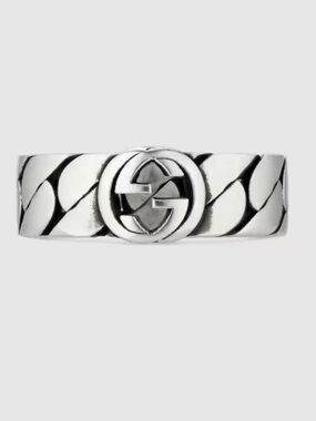 NWB GUCCI WIDE INTERLOCKING STERLING SILVER RING DESIGNER SZ: 21